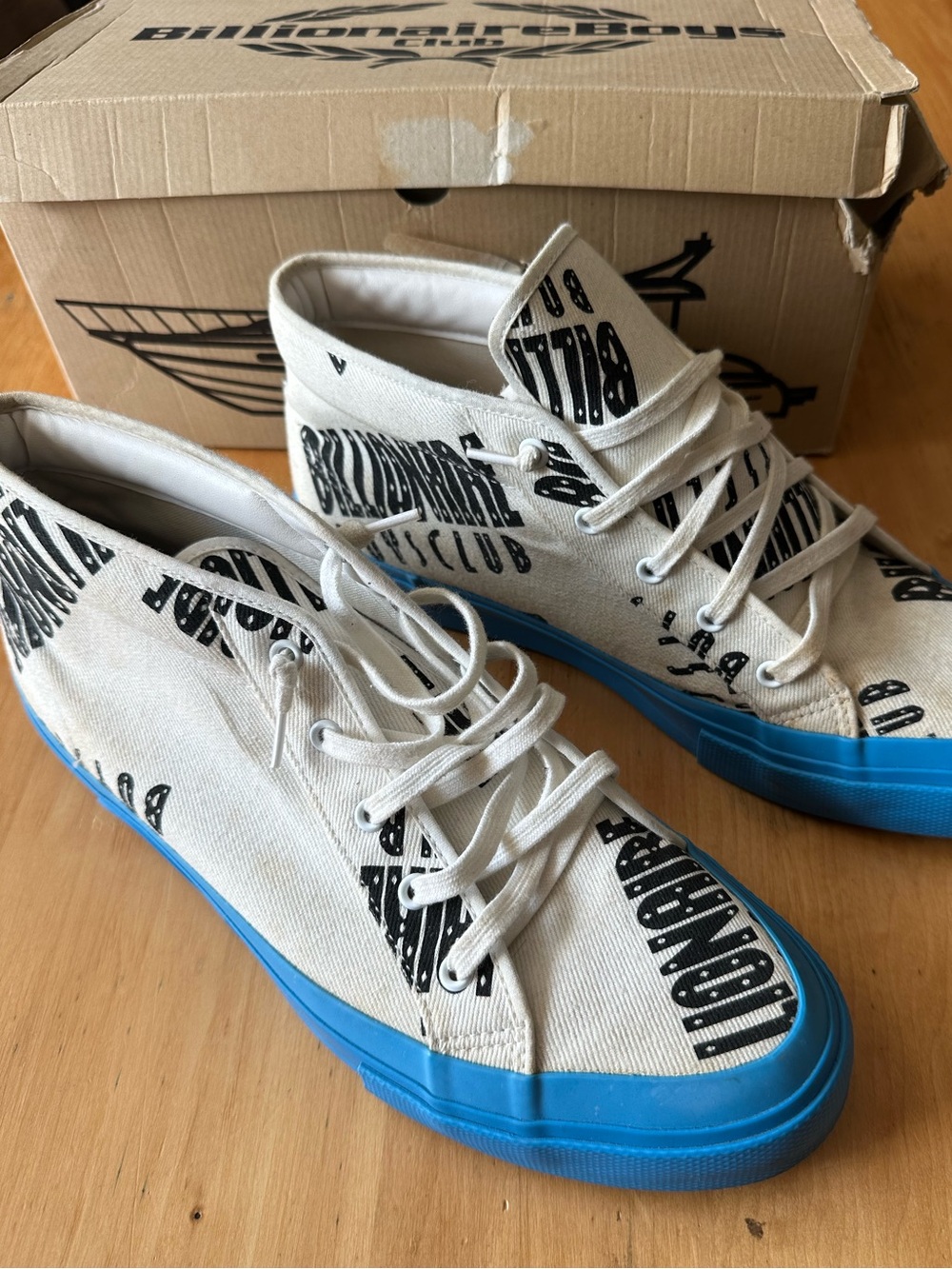 VTG 2009 Billionaire Boys Club BBC Logo Hi Sneakers White Blue Size 10 w/ OG Box